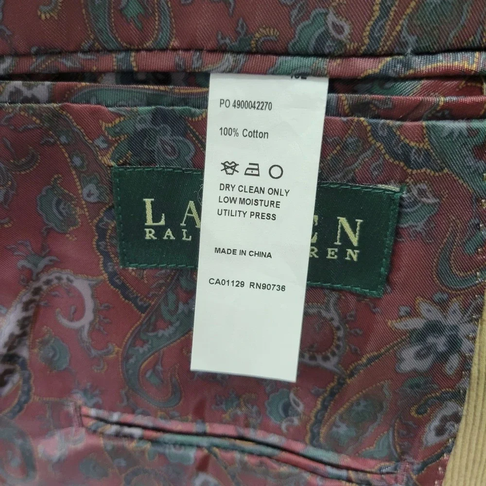 Lauren Ralph Lauren Men's Sport‎ Coat Blazer Two Button Tan Cotton Corduroy 48L
